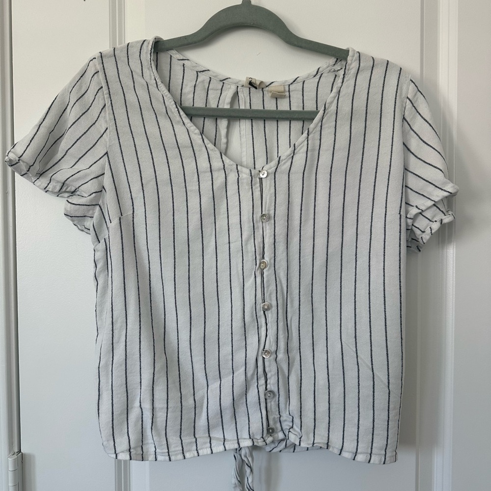Roxy White and Black Striped Button-Down Shirt